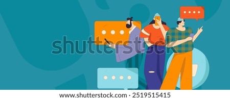 Virtual characters social communication concept business flat vector hand drawn illustration
