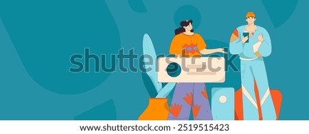 Virtual characters social communication concept business flat vector hand drawn illustration
