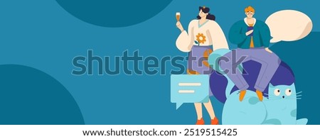 Virtual characters social communication concept business flat vector hand drawn illustration
