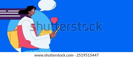 Virtual characters social communication concept business flat vector hand drawn illustration
