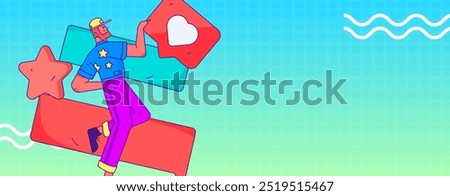 Virtual characters social communication concept business flat vector hand drawn illustration
