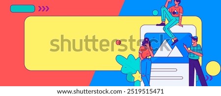 Virtual characters social communication concept business flat vector hand drawn illustration
