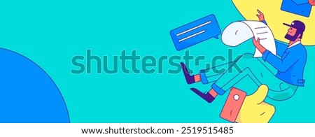 Virtual characters social communication concept business flat vector hand drawn illustration
