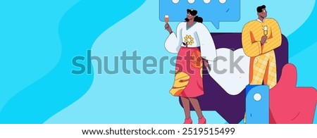 Virtual characters social communication concept business flat vector hand drawn illustration
