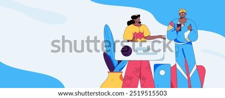 Virtual characters social communication concept business flat vector hand drawn illustration
