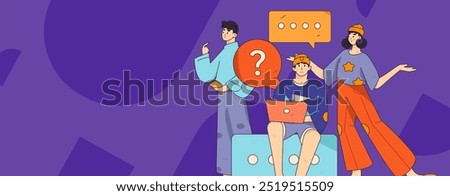 Virtual characters social communication concept business flat vector hand drawn illustration
