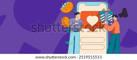 Virtual characters social communication concept business flat vector hand drawn illustration
