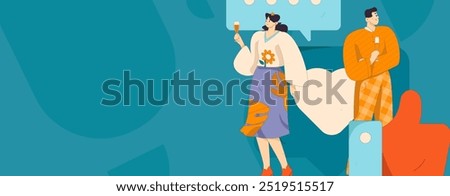 Virtual characters social communication concept business flat vector hand drawn illustration
