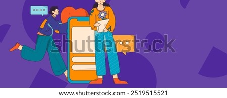 Virtual characters social communication concept business flat vector hand drawn illustration
