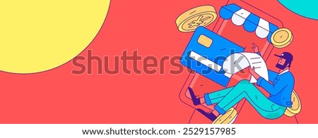 Credit card bill character flat vector concept operation hand drawn illustration
