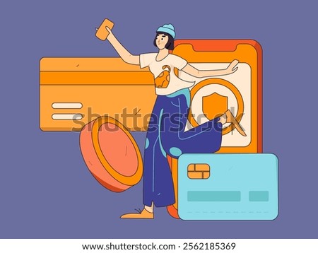 Online shopping payment security character flat vector concept operation hand drawn illustration
