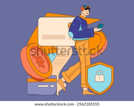 Online shopping payment security character flat vector concept operation hand drawn illustration
