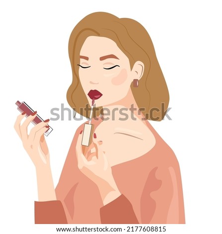 Similar – Image, Stock Photo Woman applying lipstick and looking in side mirror of bus