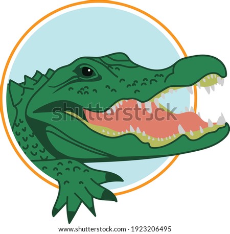 Green Alligator Vector Logo in Blue Circle