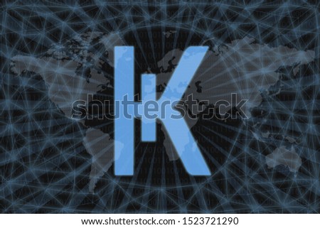 Karbo (KRB) Abstract Cryptocurrency. With a dark background and a world map. Graphic concept for your design. Zdjęcia stock © 
