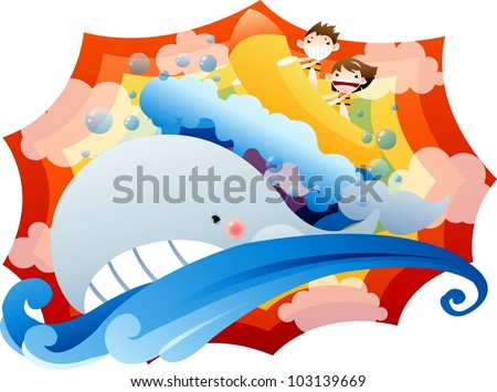 Exiting Summer Vacation and Happy Travel - playing water recreation with cute little couple in pretty fantasy land on a background of abstract colorful rainbow