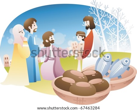 Two Fish And Five Loaves Of Barley Bread Stock Vector 67463284 ...