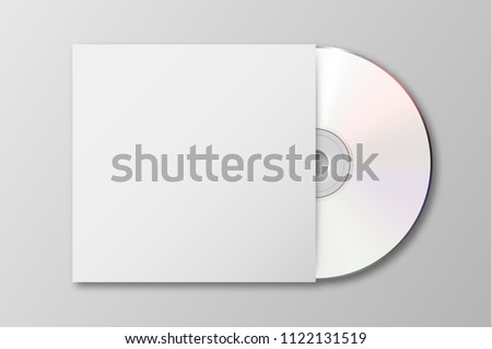 Vector realistic 3d white cd with cover icon isolated. Design template of packaging mockup for graphics. Top view