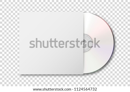 Vector realistic 3d white cd with cover icon isolated on transparency grid background. Design template of packaging mockup for graphics. Top view