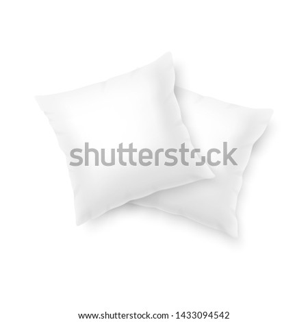 Vector 3d Realistic Render Two Square Blank White Soft Pillows Closeup Isolated on White Background. Design Template for Graphics and Mockup. Top View