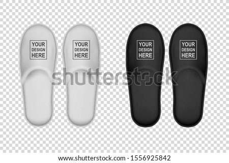 Vector Realistic White and Black Detailed Hotel Slippers Icon Set Closeup Isolated on White Background. Design Template of Home, Bath Soft Slippers for Mock Up. Comfortable Footwear Concept. Top View