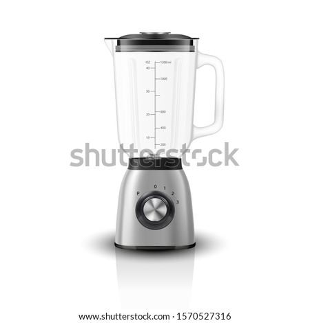 Vector 3d Realistic Electric Silver Steel Chrome Juicer Blender Appliance with Glass Container Icon Closeup Isolated on White Background. Design Template, Health Food and Drink Concept