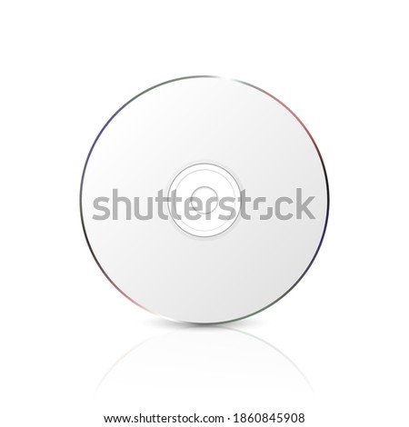 Vector 3d Realistic White Blank CD, DVD Closeup Isolated on White Background with Reflection. Design Template for Mockup, Copy Space. Front View