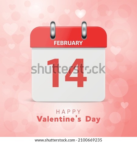 Vector 3d Realistic Valentines Day Paper Red Calendar, February 14. Valentine s Day, Couple, Love Concept. Beautiful Valentines Card, Banner, Wall Calendar, Background