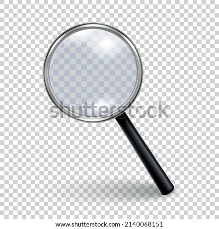 Vector 3d Realistic Magnifying Glass or Loup Icon Closeup Isolated on Transparency Grid Background. Design Template of Magnifying Glass Icon for Graphics. Front View