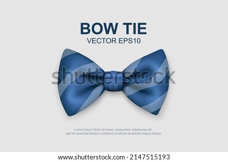 Vector 3d Realistic Striped Blue Bow Tie Icon Closeup Isolated on White Background. Silk Glossy Bowtie, Tie Gentleman. Mockup, Design Template. Bow tie for Man. Mens Fashion, Fathers Day Holiday