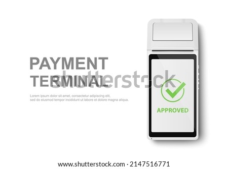 Vector Realistic 3d White Touch Mobile Payment Machine. POS Terminal Closeup Isolated on White. Design Template of Bank Payment Wireless Contactless Terminal, Mockup. Payments device. Top View