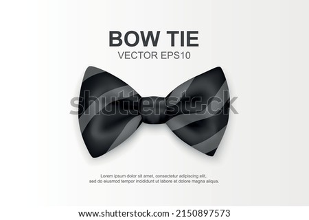 Vector 3d Realistic Striped Black Bow Tie Icon Closeup Isolated on White Background. Silk Glossy Bowtie, Tie Gentleman. Mockup, Design Template. Bow tie for Man. Mens Fashion, Fathers Day Holiday