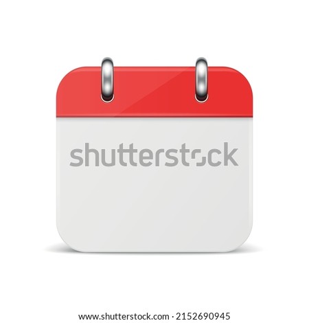 Vector 3d Realistic Simple Classic Minimalistic Calendar Icon Isolated on White. Design Template for Mockup. Paper White and Red Calendar on Wall