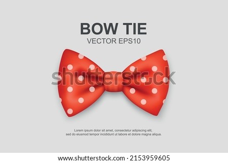 Vector 3d Realistic Red Polka Dot Bow Tie Icon Closeup Isolated on White. Silk Glossy Bowtie, Tie Gentleman. Mockup, Design Template. Bow tie for Man. Mens Fashion, Fathers Day Holiday
