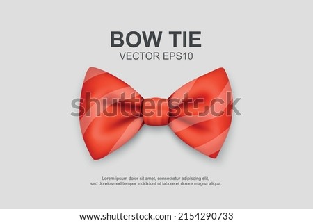 Vector 3d Realistic Red Striped Bow Tie Icon Closeup Isolated on White. Silk Glossy Bowtie, Tie Gentleman. Mockup, Design Template. Bow tie for Man. Mens Fashion, Fathers Day Holiday 商業照片 © 