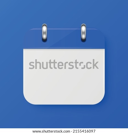 Vector 3d Realistic Simple Classic Minimalistic Calendar Icon on Blue Background. Design Template for Mockup. Paper White and Blue Calendar on Wall. Background with Icon of Calendar, Copy Space
