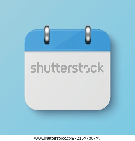Vector 3d Realistic Simple Classic Minimalistic Light Blue Calendar Icon on Blue Background. Design Template for Mockup. Paper Calendar on Wall. Background with Icon of Calendar, Copy Space