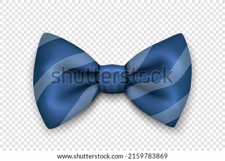 Vector 3d Realistic Blue Textured Striped Bow Tie Icon Closeup Isolated. Silk Glossy Bowtie, Tie Gentleman. Mockup, Design Template. Bow tie for Man. Mens Fashion, Fathers Day Holiday