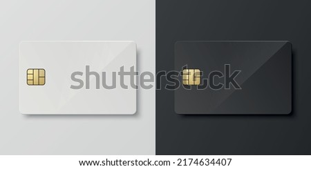 Vector 3d Realistic White and Black Blank Empty Credit Card Set. Plastic Credit, Debit Card Design Template for Mockup, Branding. Credit Card Payment Concept. Top View