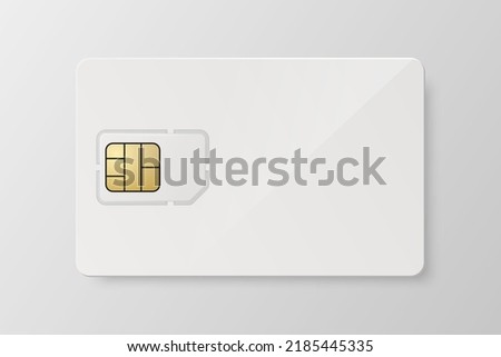 Vector 3d Realistic White Plastic Card and Sim Card Template, Isolated. Design Template of Sim Card with Plastic Card for Mockup, Branding. Front View