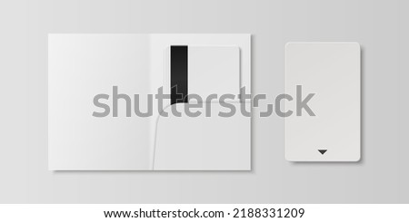 Vector 3d Realistic White Guest Room, Plastic Hotel Apartment Keycard Template with Paper Cover Case, Wallet. Design Template of Hotel Room Plastic Key Card for Mockup, Branding. Top View