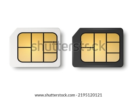 Vector 3d Realistic White and Black Plastic Micro Sim Card Template Set Isolated. Design Template of Micro Sim Card for Mockup, Branding. Top View