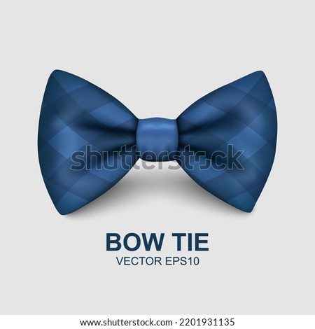 Vector Bow Tie for Father's Day Design. 3d Realistic Silk Blue Checkered Bow Tie. Glossy Bowtie, Tie Gentleman. Father's Day Holiday Concept. Design Template for Greeting Card, Invitation, Poster