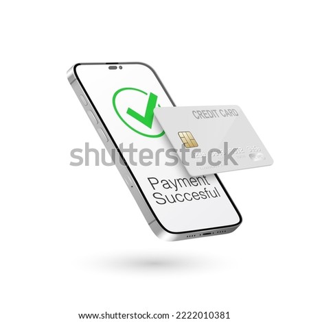 Vector 3d Realistic Smartphone, Credit Card, Wi-Fi Successful Payment. Concept of Payment for Purchases by Card, Online Shopping. Design Template, Bank POS Terminal, Mockup. Processing NFC Device