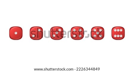 Vector 3d Realistic Red Game Dice Icon Set Closeup Isolated. Game Cubes for Gambling, Casino Dices From One to Six Dots, Round Edges