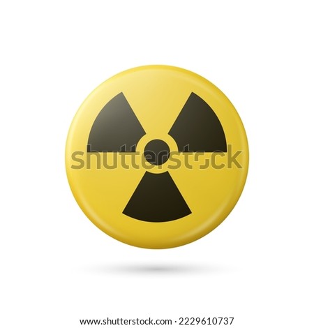 Vector Yellow Warning, Danger Radiation Sign, Button Badge Icon Isolated. Nuclear Power Station, Radioactive Warning Symbol. Circle, Round Dangerous Sign. Design Template. Front View