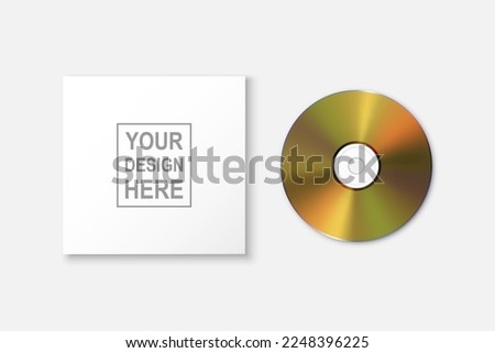 Vector Realistic Yellow CD, DVD with Paper Square Cover, Envelope, Case Isolated on White Background. CD Box, Packaging Design for Mockup. Golden Compact Disk Icon, Top View