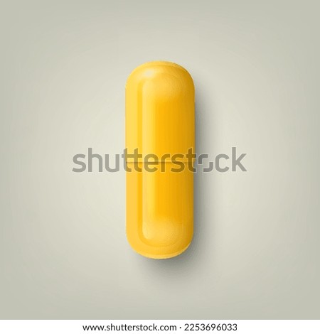 Vector 3d Realistic Yellow Pharmaceutical Medical Pill, Capsule, Tablet on White Background. Front View. Copy Space. Medicine, Health Concept
