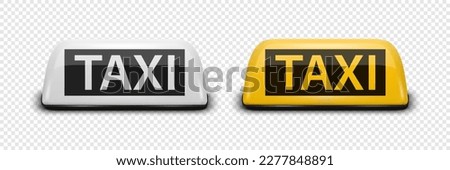 Vector 3d Realistic White and Yellow French Taxi Sign Icon Set Closeup Isolated. Design template for Taxi Service, Mockup. Front View