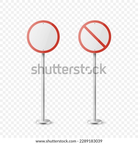 Stop. Vector White and Red Round Glossy Prohibition Stop Sign Icon Set - Warning, Danger Sign Frame Icon Closeup Isolated on White Background. Dangerous Plate Design Template of Road Sign, Front View